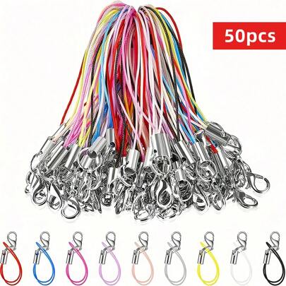 65 مم 50 قطعة ملونة، أسود، أبيض، وردي، سيور مع إبزيم لسلاسل اليد ؛ حبال متعددة الوظائف لتعليق الهاتف المحمول والمفاتيح ؛ حبال حلي متينة