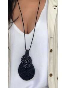 Women's Long Necklace Color Handmade Mandala Pendant - 1. Lunares blancos y negros - Ver 1