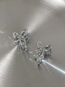 2 Pcs Cute Metal Bowknot Hair Clips Suitable For Bangs And Short Hair Fall Winter Claw Clip Hair Accessories For Women Bows For Vacation Outfits Woman - Silver - View 3