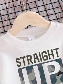 Toddler Letter Graphic Print Round Neck Sweatshirt And Pants Set - Army Green - View 2