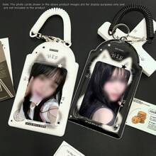 1 peça de bolso para fotos de gato preto e branco fofo, porta-cartões minimalista com decoração de orelha de gato, clipe para exibição de cartões de fotos de ídolos Kpop, porta-crachá de identificação de PU brilhante de 3-3,5 pol., adequado para artigos de fãs de shows, cabide para guardar cartões de fotos em bolsas
