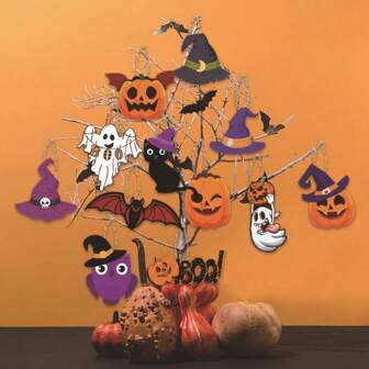 12pcs Halloween Party Decoration Hanging Decors - Pumpkin, Bat, Ghost Home Decor Halloween Decor Fall Decor Room Decor