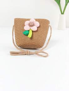 1pc Children Cute Straw Beach Bag, Princess Shoulder Sling Cross-Body Bag, Suitable For Daily Outings