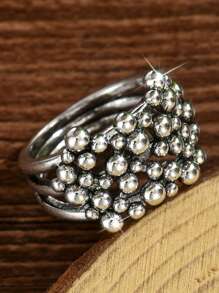 1pc Boho Style Vintage Silver Tone Multi-Layer Statement Ring, Everyday Wear For Women