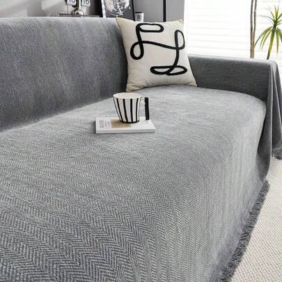 1件纯色沙发套，沙发毯，雪尼尔沙发保护套，四季皆宜，适用于卧室和客厅，家居装饰