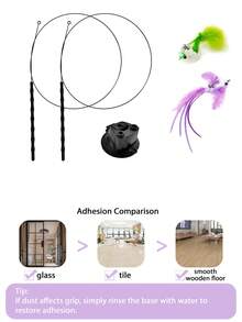 逗猫棒玩具，带羽毛和铃铛，钢杆吸盘底座，自娱自乐猫玩具 | 趣味猫玩具 | 耐用猫玩具，人造纤维羽毛逗猫棒，猫咪用品 - 紫色 - 查看 18