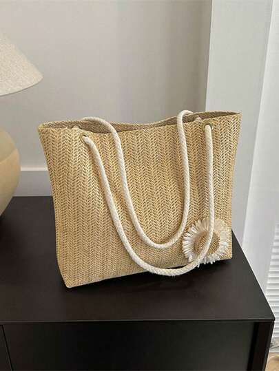 女士大容量编织托特包，2024新款时尚单肩/腋下/手提休闲时尚包