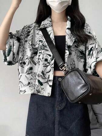 2025 Spring/Summer Ink Floral Pattern Vacation Casual Daily Women's Shirt