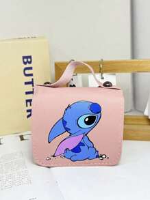 Sanrio Bolso de niña con estampado del personaje Stitch de Disney, bolso de mensajero casual y lindo estilo princesa para guardar maquillaje, artículos de cuidado de la piel, teléfono móvil, monedas y otros pequeños artículos, multiusos para el hogar, regalo, vacaciones y festivales como Halloween y Navidad