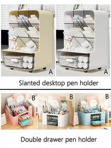 桌面整理器 - 便携式桌面整理器和储物 | 化妆刷收纳整理器 - 高容量笔架，带隔层 + 抽屉，适用于工作、学校和家庭用品，易于插入安装，节省空间，笔，笔，文具，铅笔盒，铅笔袋，学校，大号铅笔盒，办公设备，学校用品，便条纸，可爱装饰，返校，笔，学校用品