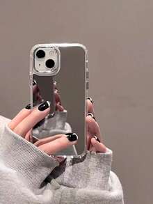 1 件豪华电镀镜面手机壳适用于 Apple 16 Pro Max/15/14/13/12/11/X/Xs/Xr/Xs Max/Plus，亚克力镜面防震保护手机套 - 銀色 - 查看 2