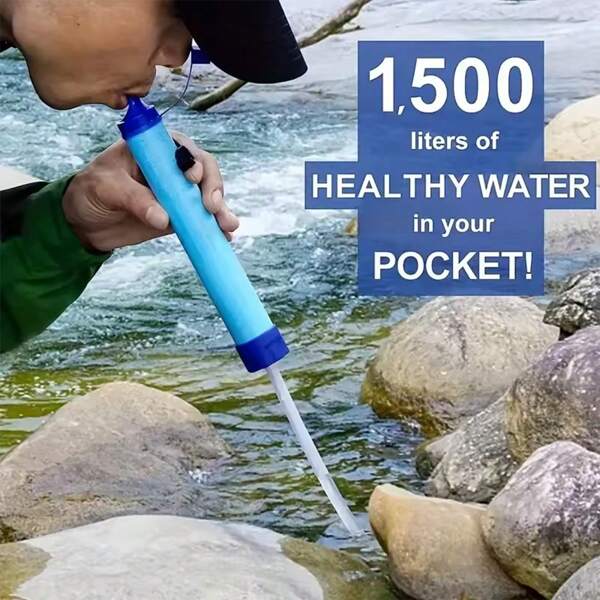 1 pieza Filtro de agua portátil de emergencia para supervivencia al aire libre - Purificador de agua liviano y de purificación rápida, esencial para acampar y senderismo