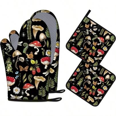 1 Pair Extra Long Professional Silicone Oven Mitt Kitchen Oven Mitts With Quilte Hot Pot Holder