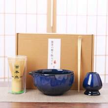 Set de 4 piezas: Tazón de matcha, batidor de matcha, soporte para batidor de matcha, cuchara de matcha, caja de regalo de juego de té de matcha