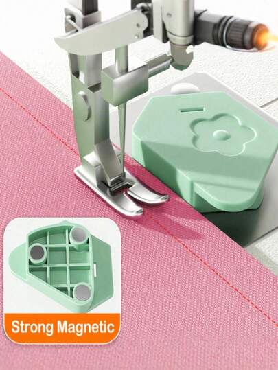 1pc Magnetic Sewing Machine Seam Guide, Multifunctional Polygon Sewing Guide With Scale, Magnetic Sewing Guide, Sewing Supplies And Accessories, Magnetic Hemming Guide, Suitable For Most Low Shank Household Sewing Machines, DIY Sewing Accessories