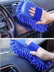 1个，柔软雪尼尔超细纤维汽车和摩托车清洗海绵刷，高效清洁吸水，专用汽车细节清洁工具，柔软吸水，深度清洁海绵刷手套 - 理想的家用和户外清洁工具 - 藍色 - 查看 5