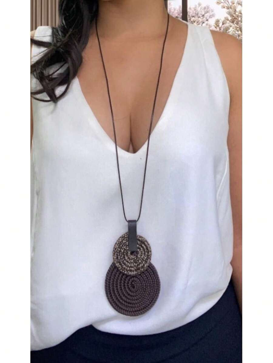Women's Long Necklace Color Handmade Mandal Pendant - 23. Coffee Mix Coffee - View 1