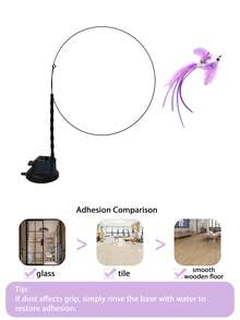 逗猫棒玩具，带羽毛和铃铛，钢杆吸盘底座，自娱自乐猫玩具 | 趣味猫玩具 | 耐用猫玩具，人造纤维羽毛逗猫棒，猫咪用品 - 紫色 - 查看 19