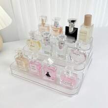 Organizer per trucco in acrilico a 3 ripiani, supporto da bancone in plastica lucida, scatola di stoccaggio cosmetici portatile, adatta per vanità, scrivania, cucina e bagno, senza elettricità richiesta