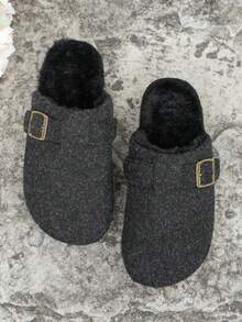 Women's Warm Plush Slip-On Slippers, Casual Fashion Versatile Mules For Autumn And Winter - Black - View 5