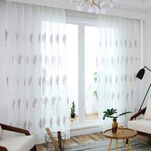 1pc Nordic Style Small Tree Embroidered Sheer Curtain, Rod Pocket Design, Fresh & Sweet