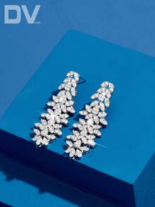 DV JEWELRY 1 Pair Women's Luxury Cubic Zirconia White Gold Plated Pendant Earrings, Elegant Jewelry Gift For Dating, Wedding, Party, Anniversary, Comes With Gift Box - Silver - View 3