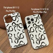 Funda de teléfono con lazo negro de moda y con diseño de crema, compatible con I X XR 11 12 13 14 15 16 Pro Max Pro Plus Series - Nuevo diseño