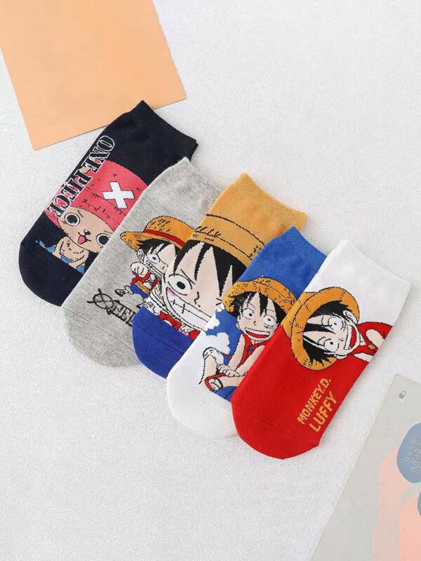 bandai 5 pares de calcetines de tobillo transpirables con estampado de dibujos animados y de motocicleta para hombre, cómodos para uso diario, estilo anime