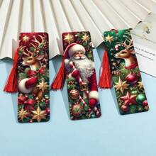 3pcs/Set Santa Claus & Reindeer Elegant Bookmarks Decor With Random Tassel, Crafts Creative Set, Perfect Gift For Readers, Colleagues, Friends And Family,School Supplies,Back To School