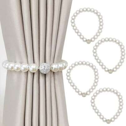 1/2pcs Modern Style Faux Pearl Magnetic Curtain Tie Backs - Polyester Strap Buckles, Exquisite Luxurious Buckles For Home And Office Decor, Room Decoration