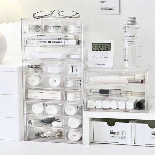 1pc Transparent 3/5/7 Grid Dust-Proof Drawer Organizer Box, Nail Polish, Jewelry, Stationery, Cosmetic Storage Rack