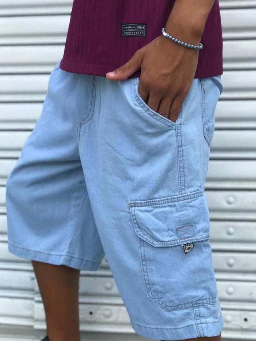 Men's Cargo Bermuda Dazzling Jeans Balloon Extra Large Pocket Original Man - Xanh - Băng - Xem 1