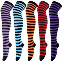 1 Pair Thigh High Socks, Anime Cosplay Role Play Style Striped & Solid Colors, Fall Socks - Multicolor - View 6