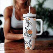 1pc40oz跳舞骷髅元素水杯，不锈钢带手柄保温咖啡杯，带吸管的便携式水杯，大容量冰茶杯，非常适合汽车、家居、办公室、运动、万圣节送给家人和朋友的礼物 - 彩色 - 查看 6