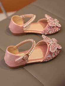 1 Đôi Giày Sandal Đế Bằng Đính Ngọc Trai & Đá Rhinestone Trang Trí Đa Năng Màu Hồng Cho Bé Gái Dễ Thương, Mũi Tròn, Thích Hợp Mặc Hàng Ngày, Khiêu Vũ, Ngoài Trời Vào Mùa Xuân Và Mùa Thu, Giày Công Chúa Mũi Kín Trang Trí Lấp Lánh, Nhỏ Hơn Một Nửa Kích Thước - Hồng - Xem 6