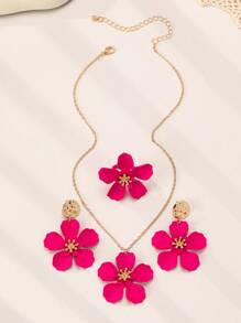 4pcs Set Elegant Chic Embossed Floral Alloy Jewelry Set Including Necklace, Ring, Earrings, Fashion, Versatile, Suitable For Parties, Traveling, Daily Wear, Holidays, Gift