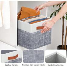 Collapsible Storage Baskets For Shelves,14"X10", 4 Pack Foldable Fabric Storage Bins With Double Leather Handles, Large Baskets For Organizing Books, Clothes, White & Greyhalloween - 灰色 - 查看 2