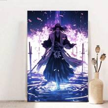 Framed   Japanese Anime Canvas Poster -   Vibrant Wall Art Featuring Dynamic Martial Arts Character, Purple & Blue Hues, Perfect For Bedroom, Office, Living Room, Or Cafe Decor, Kawaii Room Decor - 裱框 - 查看 1