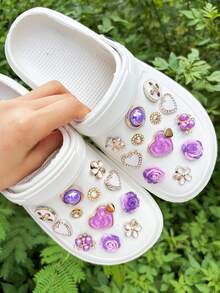 24 件/包金色闪光熊、字母、蝴蝶、西瓜、心形鞋饰，适用于洞洞鞋、凉鞋、沙滩鞋、花园鞋 DIY 配件 - 彩色 - 查看 8