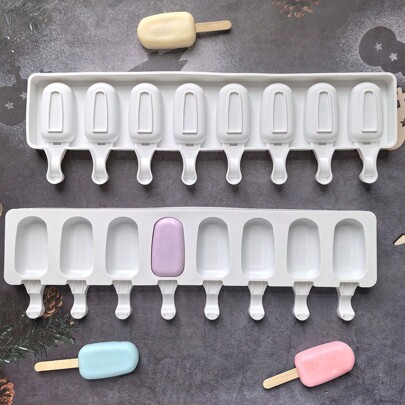 1pc 4-Cavity/8-Cavity Oval Shaped Silicone Ice Cream Mold, DIY Ice Lolly & Pudding Mold, Cake Mold