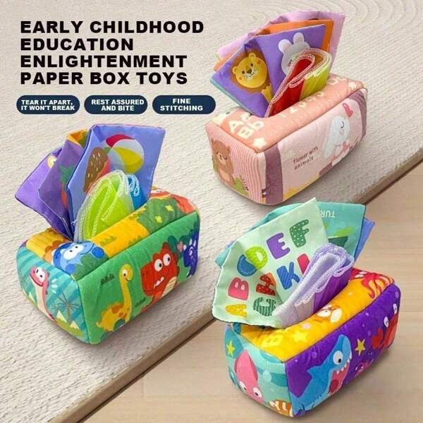 1 Set Of 10pcs Baby Tissue Box Toys (Animal/Ocean/Dinosaur/Baby/Space Theme), Soft Fabric Reusable Cloths To Strengthen Baby's Fine Motor Skills And Hand-Eye Coordination, Early Educational Toys, Fabric Book Toys, Gift For Christmas, Halloween, Thanksgiving, Baby Shower