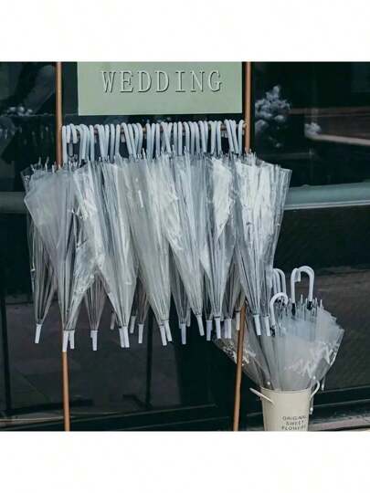 1 opakowanie przezroczystych parasoli ślubnych, hurtowych, przezroczystych, automatycznie otwieranych, wiatroszczelnych, wodoodpornych, dużych parasoli z baldachimem i białym uchwytem typu J Hook, do fotografii ślubnej, panny młodej i pana młodego, golfa, na zewnątrz