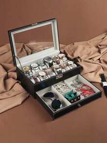 1pc 6/10/12 Slot 2-Layer Or 3-Layer Watch Box With Lock, For Storing Jewelry And Glasses, Suitable For Back To School