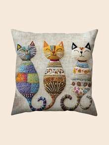 1pc Simple & Fashionable Cat Pattern Decorative Pillow Cover, Suitable For Sofa, Chair, Bed, Car, Living Room, Office, Zippered Closure, Home Decor, Bedroom Decor, Holiday Decor, Party Decor (Pillow Insert Not Included) (Single-Sided Print) (No Embroidery) - Multicolor - View 8