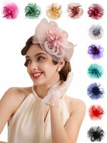 1 قطعة من قبعات التافك للنساء لحفلات الشاي وحفلات الفروسية بولاية كنتاكي وحفلات الزفاف، مزينة بالأزهار والشبكة الحجابية،اكسسوارات شعر، قبعة ديربي، قبعة صغيرة، طاقية صغيرة