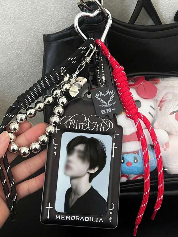 1pc Unique Black "Bite Me" Photo Card Holder, K-Pop Idol Photo Storage & Display, Suitable For 3-3.5 Inch Instant Camera Photos, Photo Holder For Handbag, Gift For Fans School Supplies, Back To School