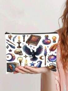 1 pieza Bolsa de maquillaje con estampado divertido de abuela, de poliéster, sin olor, con cremallera, multifuncional, con cremallera ligera, bolsa de maquillaje de viaje para mujer, artículos esenciales de viaje para vacaciones, verano, vuelta al colegio, bolsa escolar, bolsa de viaje para mujeres, bolsa de maquillaje para viaje