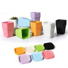 10 PZ Giardinaggio Mini Piccolo Vaso Quadrato Sette Colori Vaso Di Fiori Vaso Succulente Piccolo Quadrato Nero Vaso Di Plastica Vassoio Per Piantine TMZ