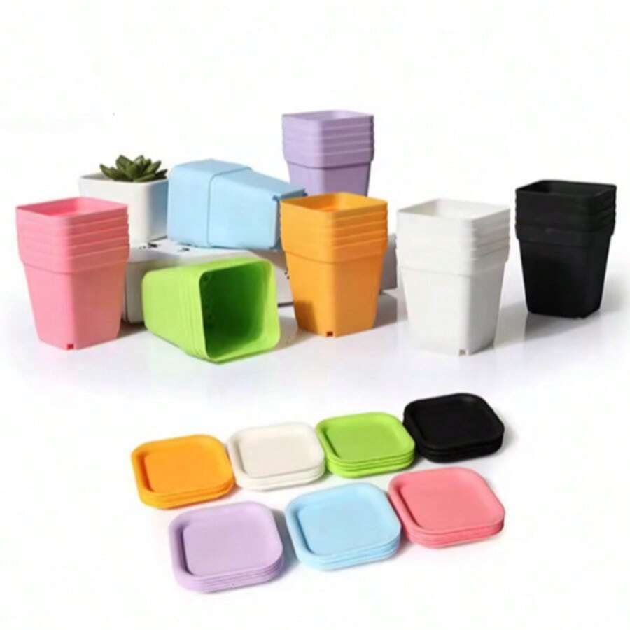 10 PZ Giardinaggio Mini Piccolo Vaso Quadrato Sette Colori Vaso Di Fiori Vaso Succulente Piccolo Quadrato Nero Vaso Di Plastica Vassoio Per Piantine TMZ