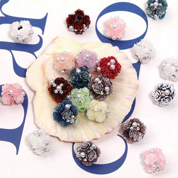 10 Stücke neue Harz Rose Perlen, Radperlen, Wasserdiamantketten Perlen, Kamelien Perlenreihen und Abstandsperlen, geeignet für DIY Handyketten, Schlüsselanhänger, Taschenketten und andere Accessoires